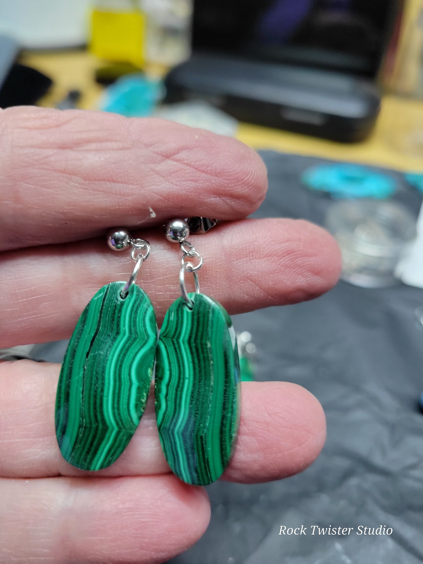Malachite stud earrings