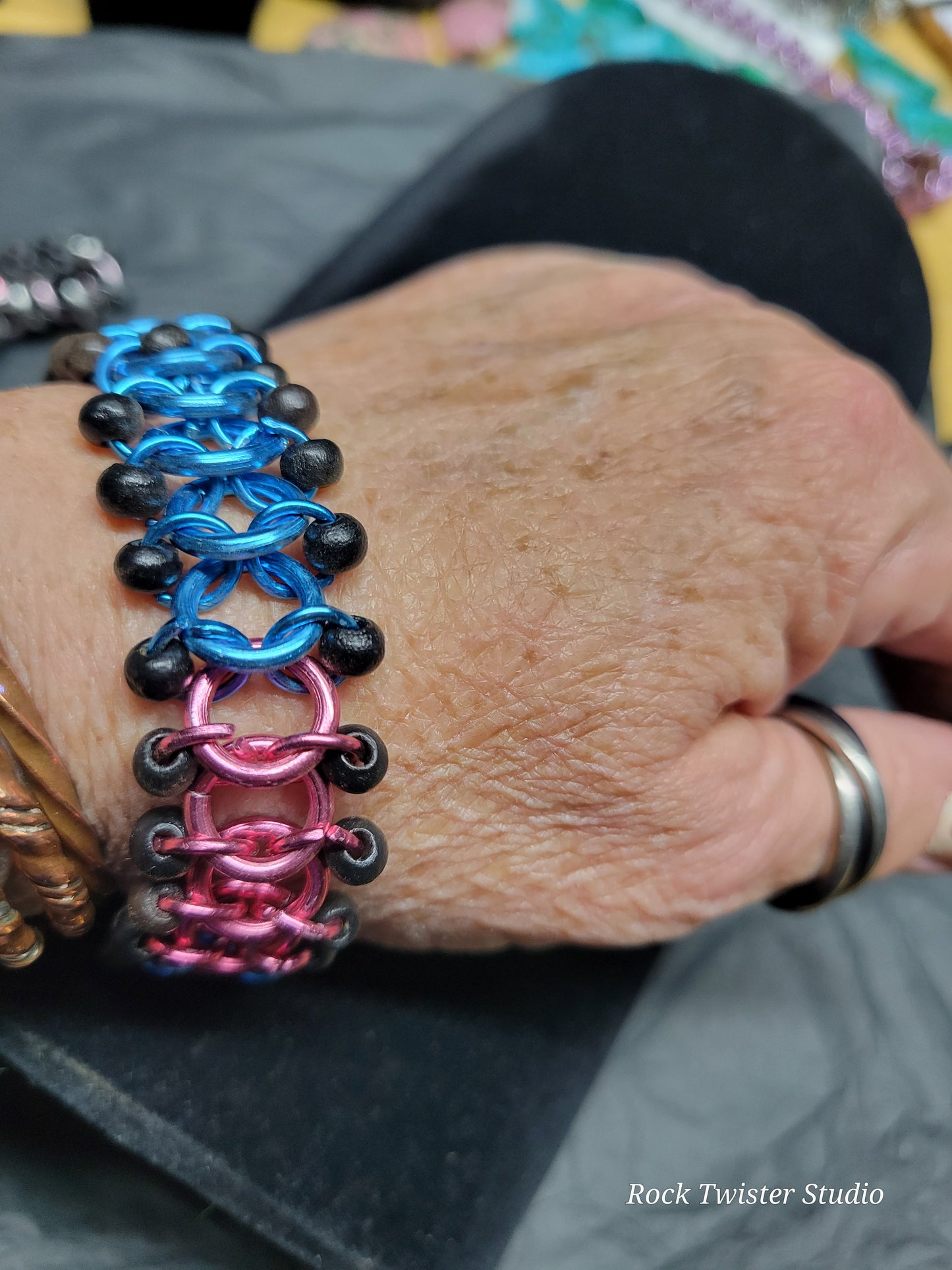 Blue and Pink chain maile bracelet