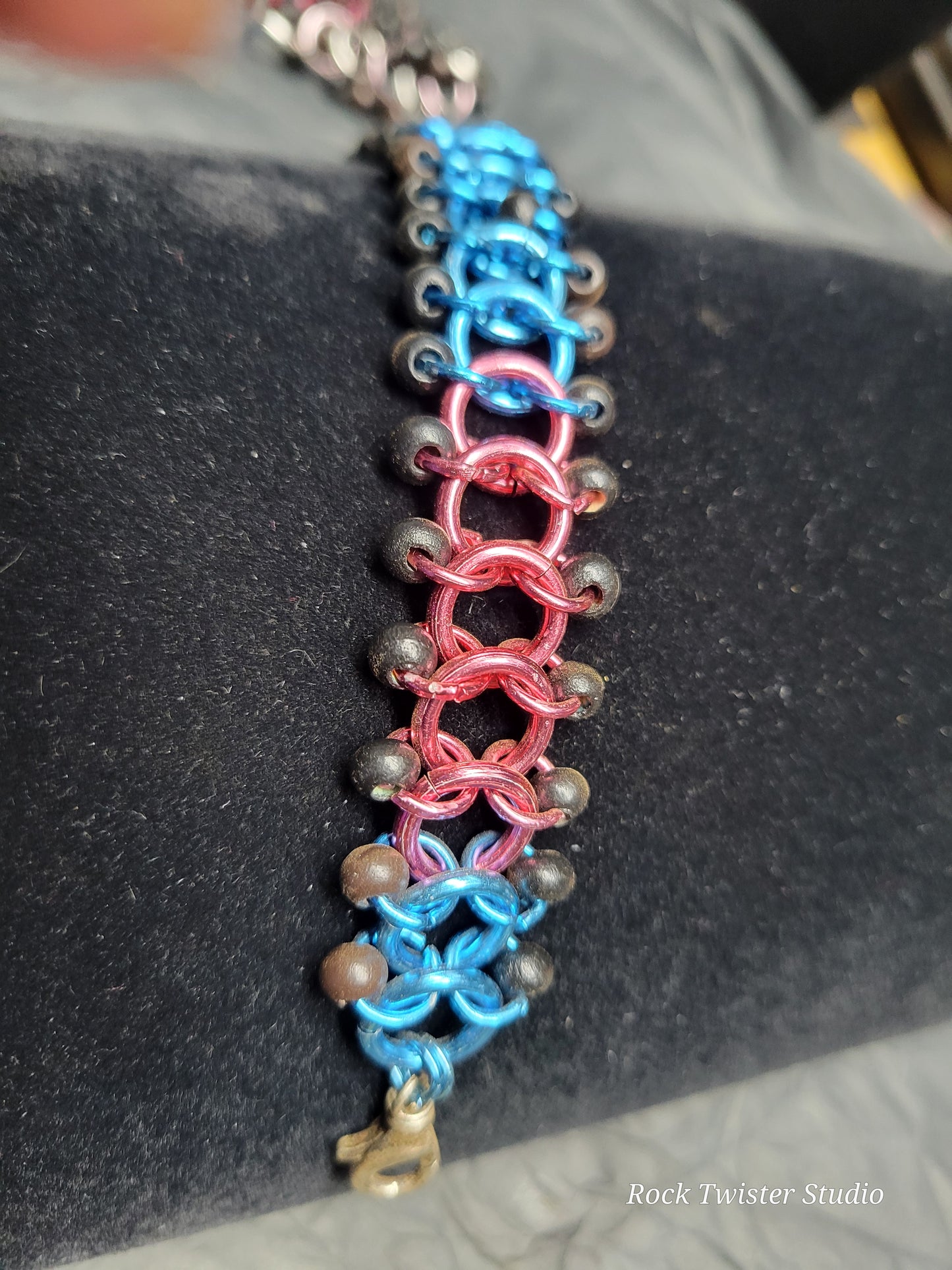 Blue and Pink chain maile bracelet