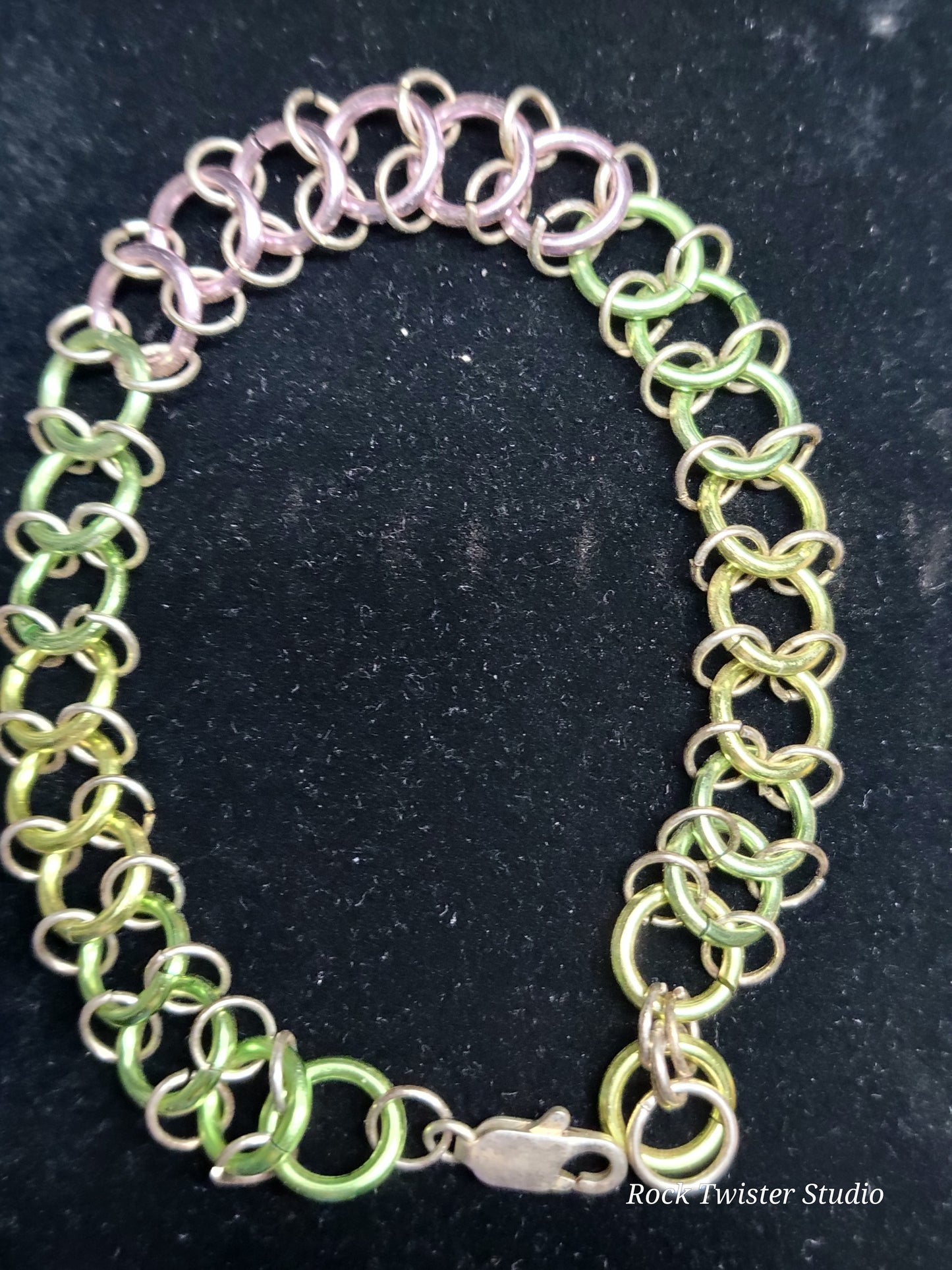 Pink and Green Chain Maile Bracelet