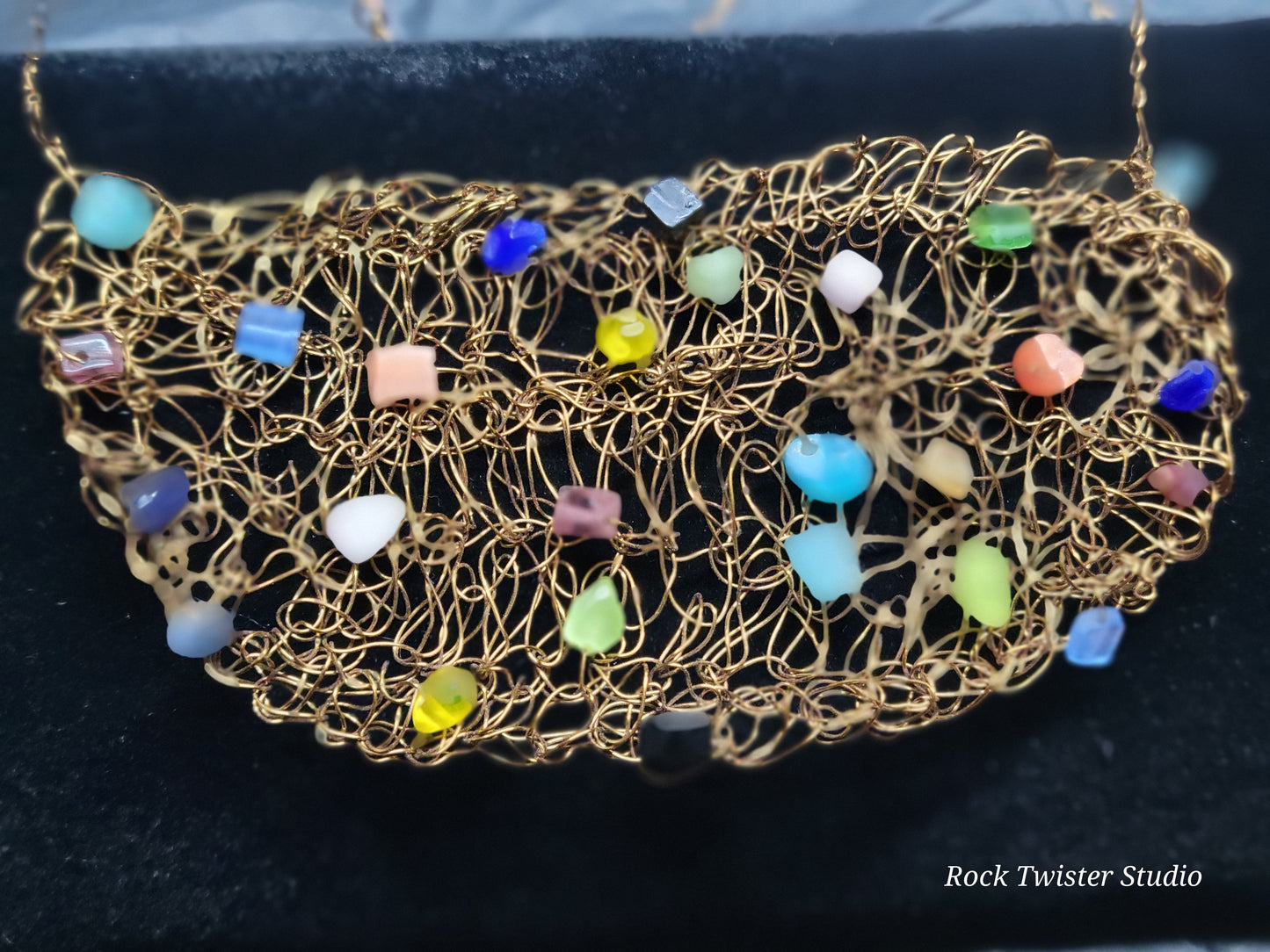 Crocheted brass and sea glass Necklace