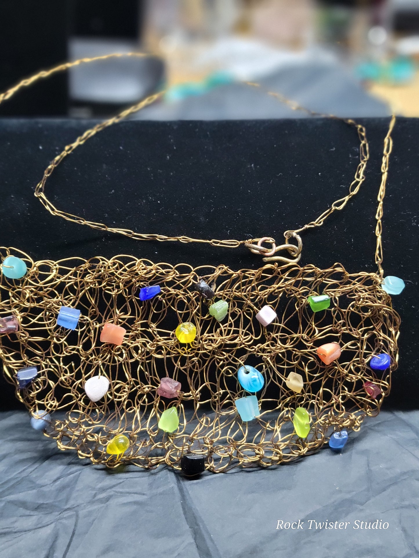 Crocheted brass and sea glass Necklace