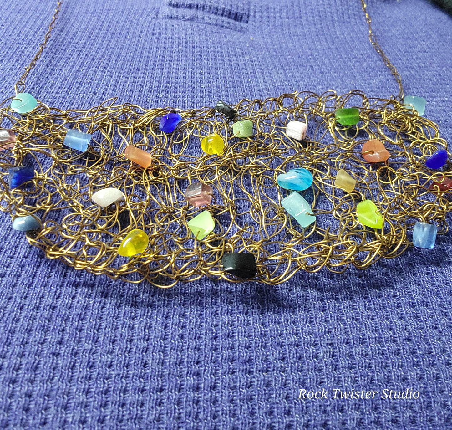 Crocheted brass and sea glass Necklace