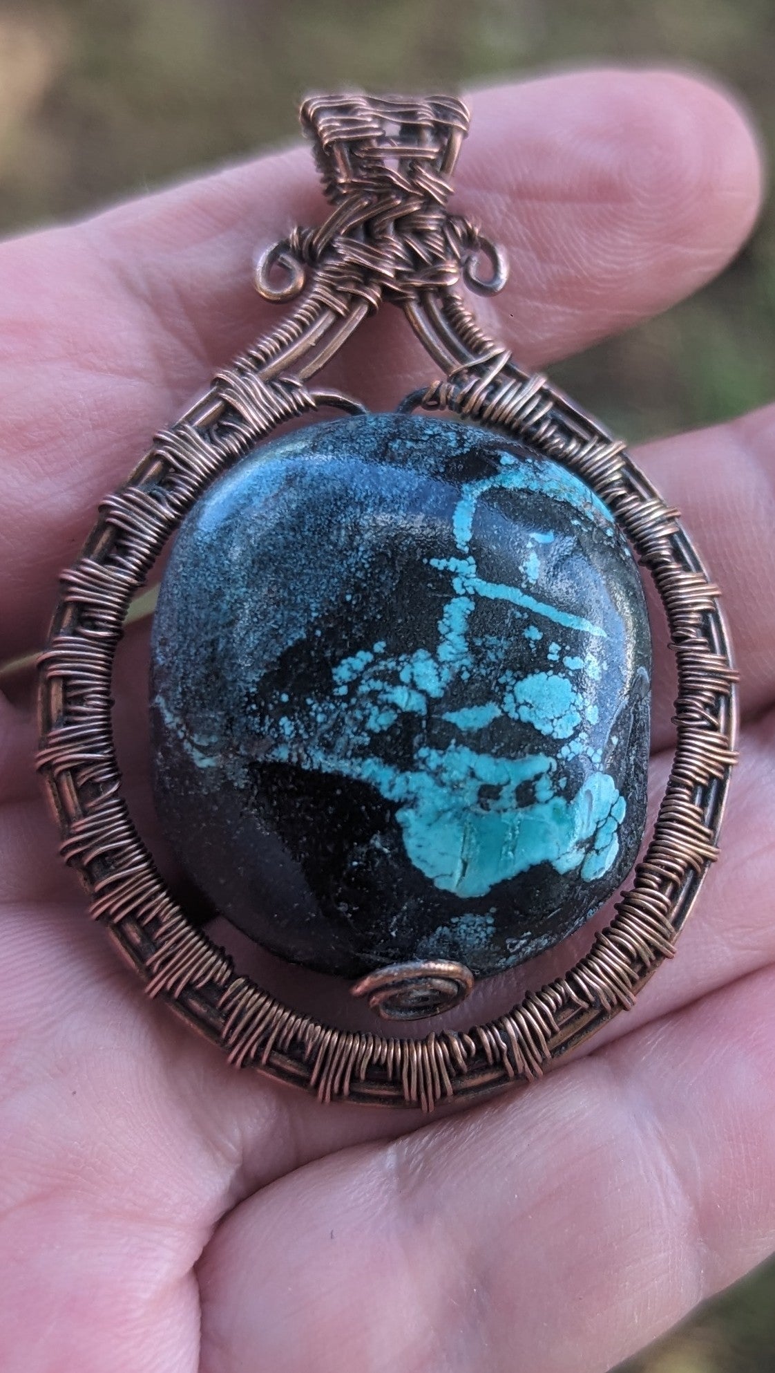 Turquoise and Black Wire Pendant