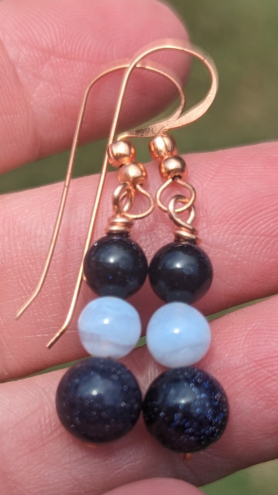 Blue Galaxy Stone Wire Earrings