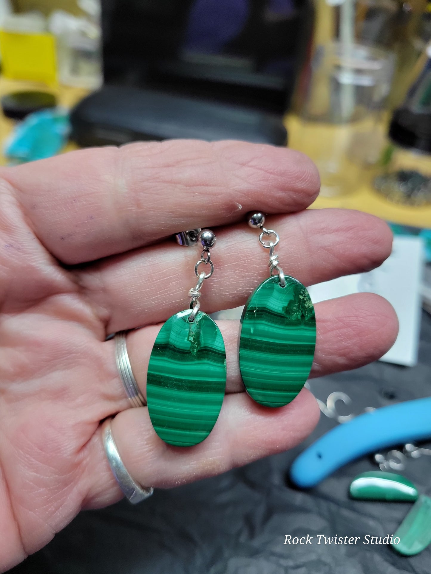 Malachite stud earrings