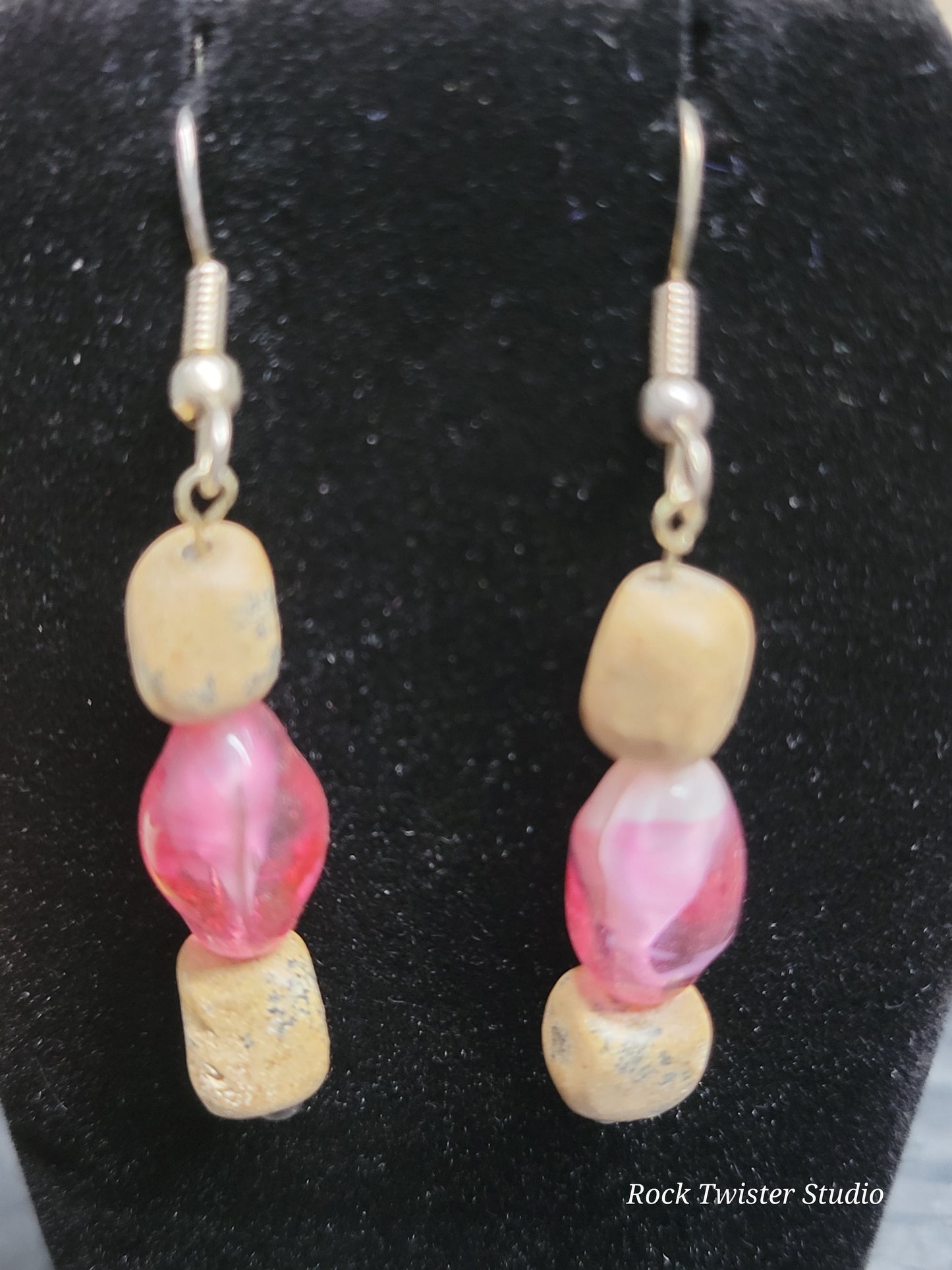 Jasper and Pink Artisan Glass Earrings