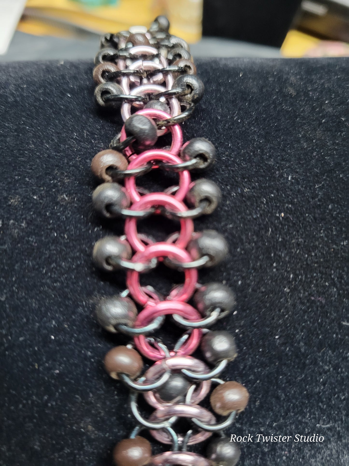 Pink and Black Chain Maile Bracelet