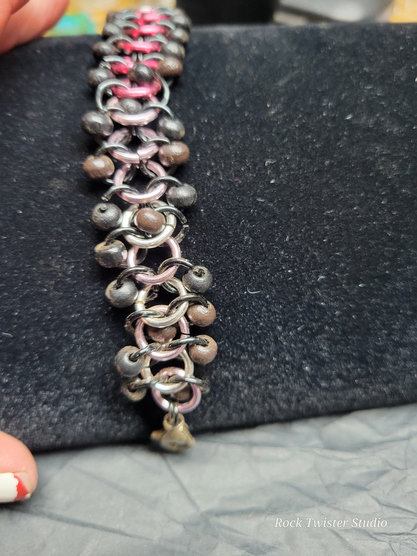 Pink and Black Chain Maile Bracelet