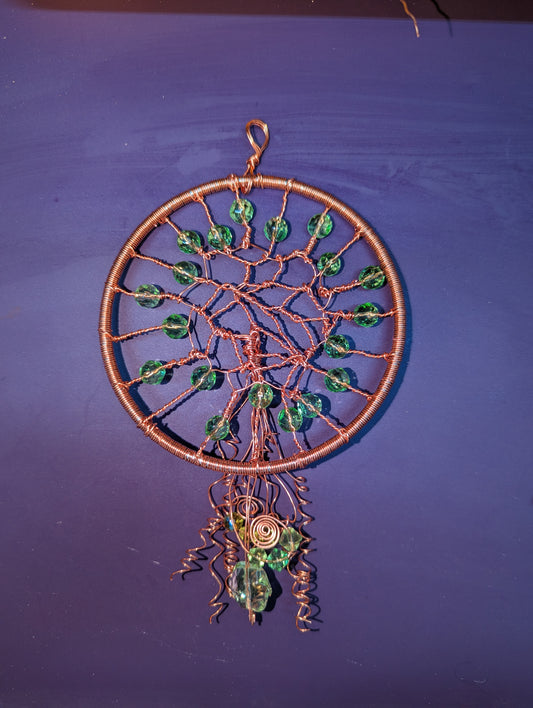 Green Glass and Copper Dream Catcher